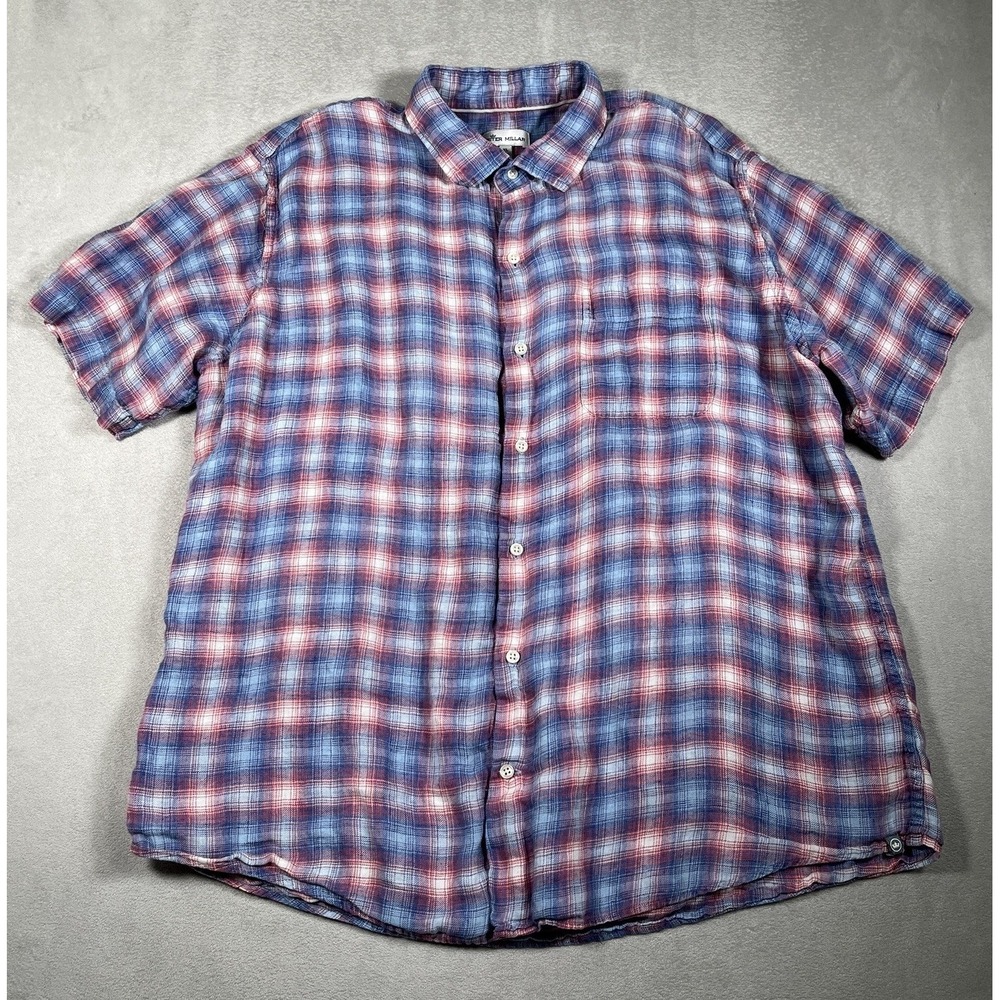 Peter‎ Millar Mens Plaid Linen Shirt Size XL Preppy Coastal Maritime Euro Summer